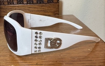 Dolce & Gabbana DG White Oversized Sunglasses Rhinestone Logo Bling Italy Style - Image 1 of 4
