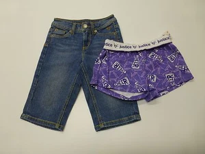Justice Lot Girls Size 8S Jean Shorts Used & Size 7 Purple Roll Over Shorts New - Picture 1 of 3