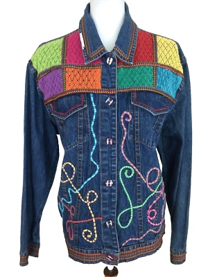 Don't Mess with Texas Patchwork Denim Jacket Large Western Cowgirl Art to Wear - Image 1 of 4