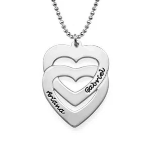 Namenskette Doppelherz mit Schriftzug 925 Silber rhodiniert Damenschmuck  - Bild 1 von 3