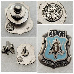 Vintage 35 Year Member Sterling Freemason Lapel Pin Labor Omnia Vincit Union - Picture 1 of 5