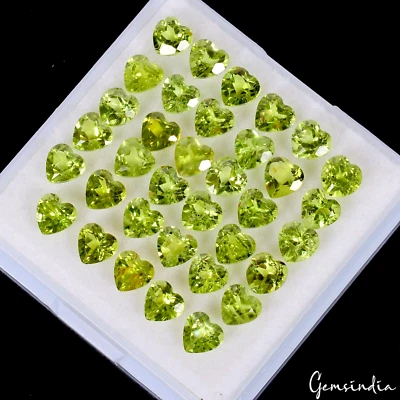 18.20 Ct/35 Pcs Natural Unheated Green Peridot Heart Cut Calibrated 5mm Gems Lot - Image 1 of 4