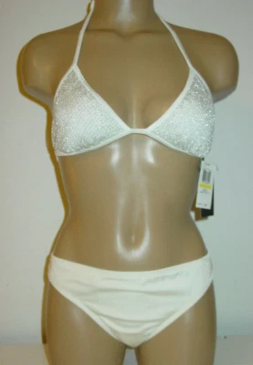 Guess White Silver Mesh Overlay 2 pc Swimsuit Bikini String Top-M/L-NWT-$96.00 - Image 1 of 4