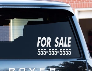 Custom FOR SALE sticker 6 x 12 your phone number vinyl window decal car truck - Picture 1 of 2
