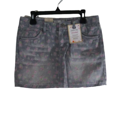 NUEVO CON ETIQUETAS Levis Niñas Scooter Denim Falda Corta 14 Gris Floral Precio de venta sugerido por el fabricante $34 Foto 1 de 2