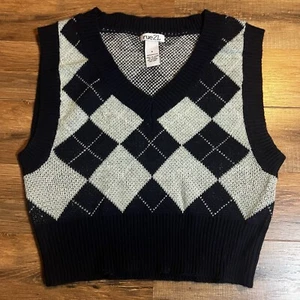 Argyle Sweater Vest Blue Teal Y2K Preppy Sz S Rue 21 Crop Clueless 90s - Picture 1 of 5