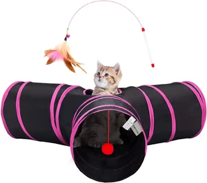 Pet Cat Tunnel Tube Cat Toys 3 Way Collapsible, Cat Tunnels for Indoor Cats,Kitt - Picture 1 of 12