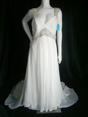 Justin Alexander Wedding Dress 16 Ivory Organza Crystals Greek Goddess Beach - Image 1 of 4