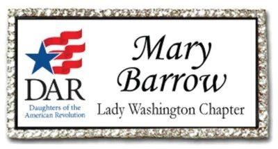 ABC BADGES AND BUTTONS DAR Daughters of the American Revolution BLING CRYSTAL NAME BADGE W/ MAGNET