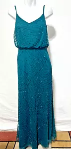 Adrianna Papell Art Deco Partykleid Blousonkleid 8 Jägergrün Perlen Pailletten - Bild 1 von 11