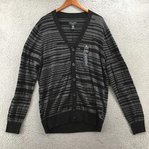 Shaquille O'Neal Button Up Cardigan Sweater Mens XL Gray Cotton Blend Stripe NEW - Picture 1 of 17