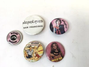 Vtg Lot 5 Stickback Buttons Pins David Lee Roth Keith Richards Robert Gordon ... - Picture 1 of 10
