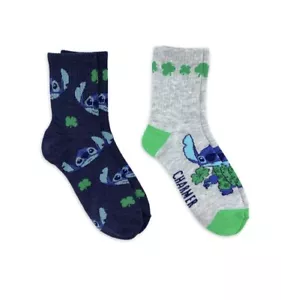 Disney Lilo & Stitch 2 pares de calcetines Mid-Crew para mujer talla 4-10 🍀 Lucky Clover - Imagen 1 de 8