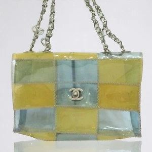 CHANEL Matelasse Patchwork Flap Bag PVC Vinyl Tasche Schultertasche Blau/Beige mit Box - Bild 1 von 12