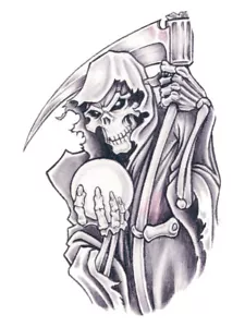 Grim Reaper temporäres Tattoo - 2 Skelett-Tattoos - Made in USA - Bild 1 von 1