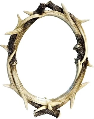Rustic Faux Deer Antler Oval Mirror – 26" Lodge & Cabin Hunting Style Décor - Image 1 of 2