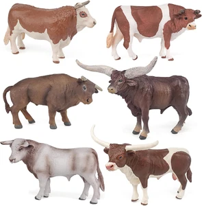 Wildlife Animal Model Toy Playsets 6 PCS Ox Cow Bull Figure Party Favors Toys Ca - Picture 1 of 6