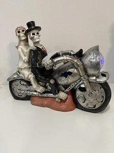 Rachel Zoe Skeleton Couple Bride Groom Riding Motorcycle w/Light Halloween Decor - Picture 1 of 9