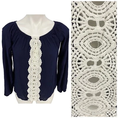 Delicado Hooligan Top Mujer Pequeño Boho Crochet Encaje Camisa Oficina Informal Oficina Foto 1 de 4