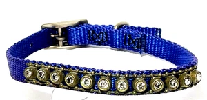 Vin. ~ 1980er blau Nylon & Strass Haustier Halsband 12,5"x 3/8" Gr-12 - Bild 1 von 3