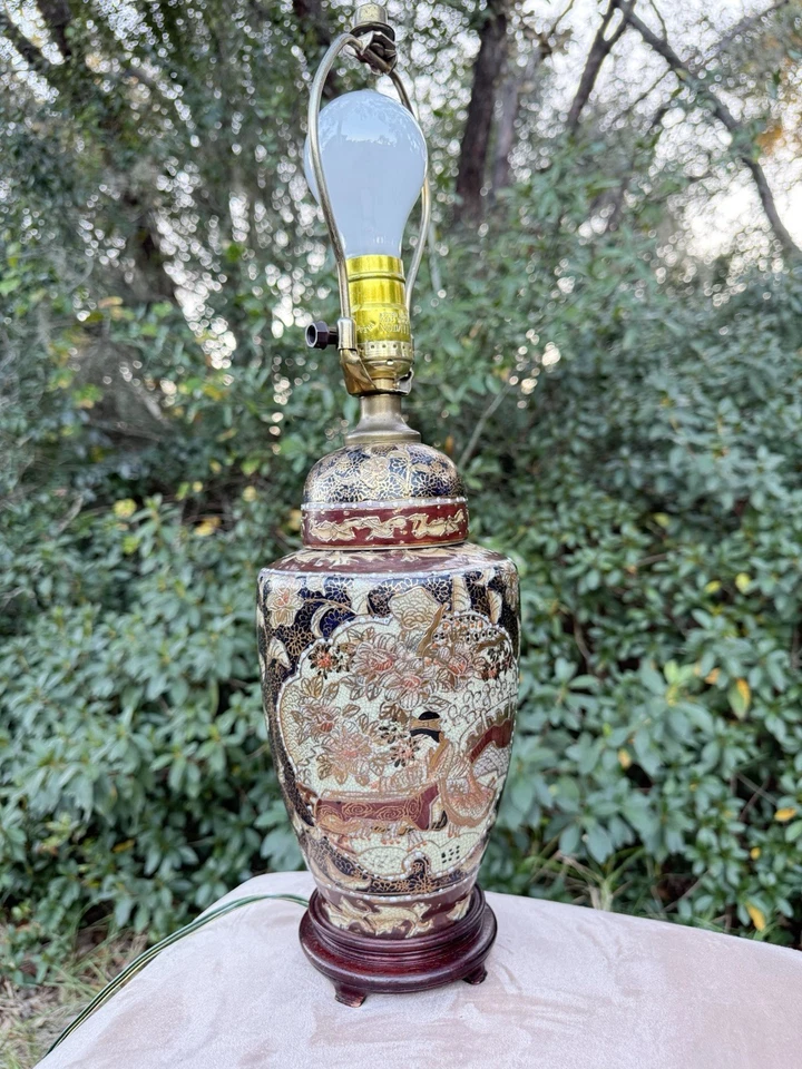 Abajur de mesa vaso Meiji vintage estilo Satsuma abajur de mesa de porcelana - Imagem 1 de 4