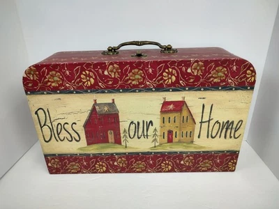 Large Primitive Rustic Style Cardboard Suitcase Storage Box With Handle Stars  - Image 1 of 4