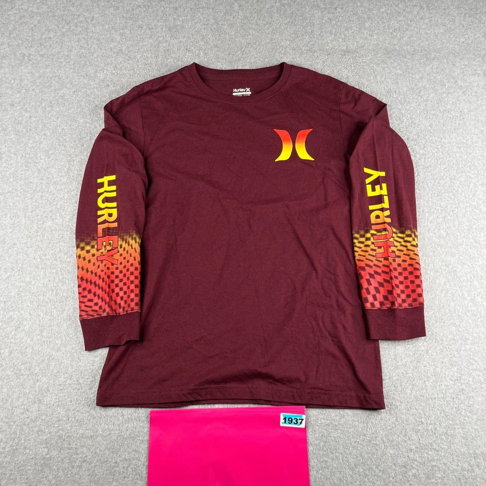 Рубашка с длинным рукавом Hurley молодежная размер XL бордовая с графическим принтом рукава повседневная - Изображение 1 из 4