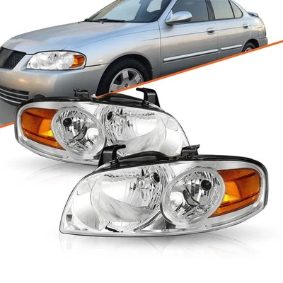 For 2004 2005 2006 Nissan Sentra Sedan Chrome Headlights Left+Right 04 05 06  - Image 1 of 4