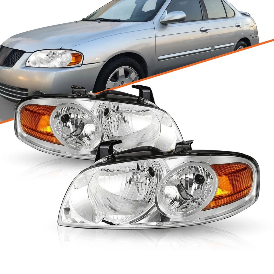 For 2004 2005 2006 Nissan Sentra Sedan Chrome Headlights Left+Right 04 05 06  - Image 1 of 4