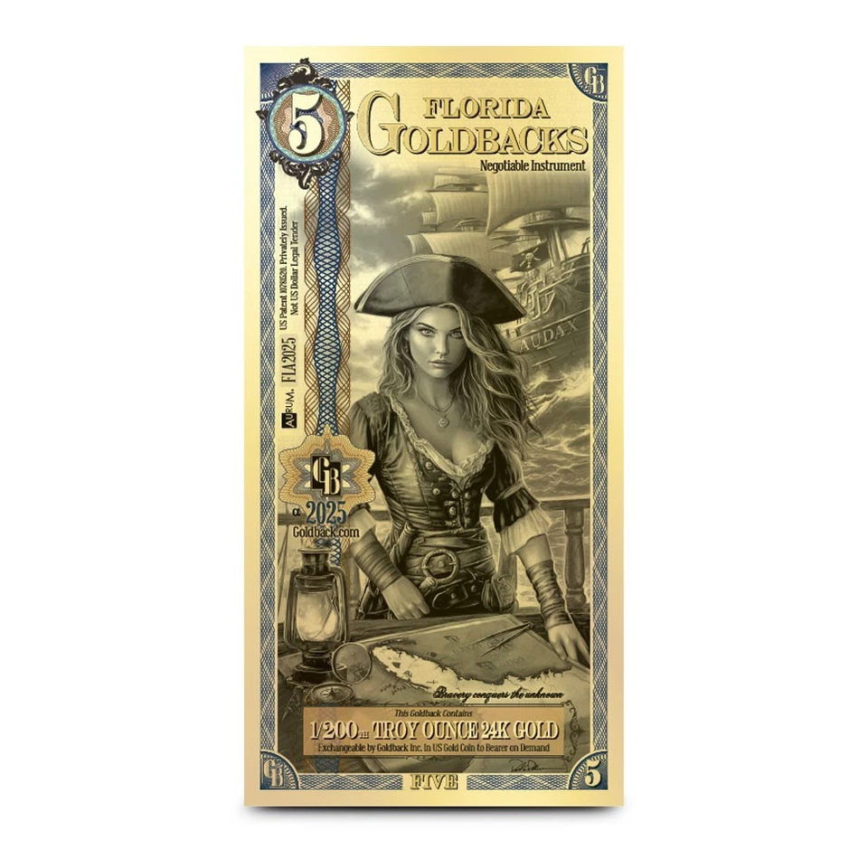 Золотая банкнота 5 Florida Goldback (новая) - Изображение 1 из 1