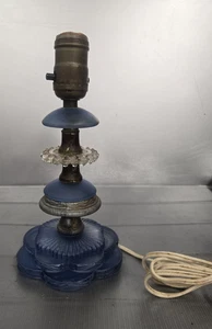 Antique Art Deco Cobalt Blue Glass Table Lamp Light - Picture 1 of 14