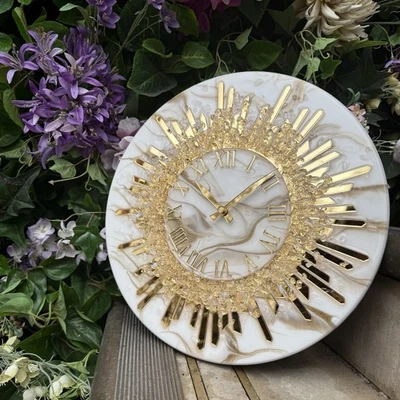 Epoxy Resin Clock Handmade Gold Geode Wall Clock Luxury Home Decor Modern Wall  - Image 1 of 4