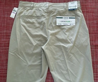Pantalones chinos planos Izod Golf para hombre color caqui piedra tostada calce flexible recto 32x32 ¡¡¡NUEVOS CON ETIQUETAS!!!! Foto 1 de 4