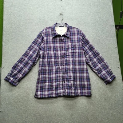 L.l.bean Women Button Up Shirt L Purple Plaid Long Sleeve Sherpa Lined - Image 1 of 4