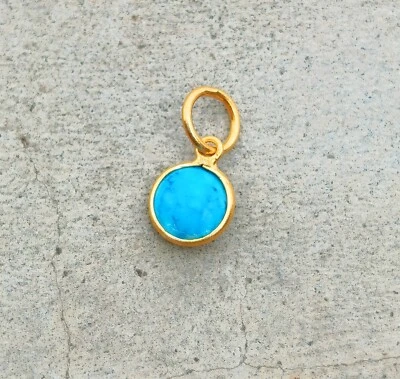 Natural Turquoise Gemstone 18K Solid Gold Charm Handmade Necklace Pendant - Image 1 of 4