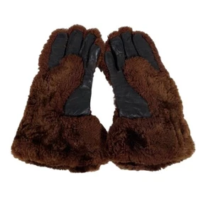 Vintage Brown Beaver Pelt & Leather Palm Winter Gloves - Small/Women’s - Picture 1 of 4