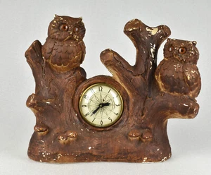 VTG Lanshire Chalkware Electric Mantle Desk Owl Clock Little Tims Plaster Arts - Picture 1 of 18