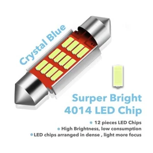 UK x2 C5W Ice Blue COB 36mm Car Interior Number Plate Festoon LED Lights Lamp - Picture 1 of 9
