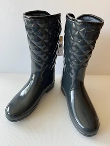 Hunter Dark Gray Rubber Quilter Knee-High Rain Boots, Size 8 (US) - Picture 1 of 11