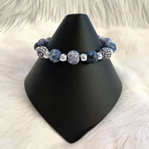 Western Blue Stretch Bracelet Boho Beaded Prairie Cottagecore Festival 8159 - Picture 1 of 9