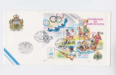 san marino 1992 Sc 1266 olympics barcelona,s/s on FDC      n149 - Image 1 of 2
