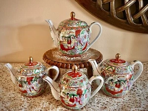 Antique Hand Painted Chinese Export Famille Rose Medallion Teapot (Set Of 4) - Picture 1 of 22