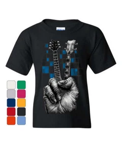 Don't Fret Guitar Youth T-Shirt Rock & Roll Musician Peace Sign Music Kids Tee - Picture 1 of 8