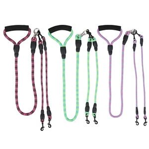 Dual Double Dog Leash No Tangle Nylon Leash for Two Medium/Small Dogs 3 Colors - Picture 1 of 12