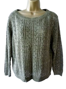 ATMOSPHERE Damen Gr. 8 grün silber gestreift Glitzer Glitzer Pullover Pulli - Bild 1 von 11