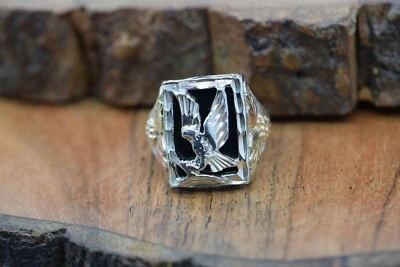 Sterling and 10K Flying Eagle Black Hills Gold Ring Black Onyx Backed Size 11 - Image 1 of 4