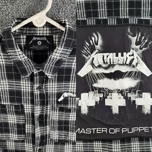 Metallica Flanellhemd mit Knopfleiste kariert schwarz weiß Master Of Puppets Medium Herren - Bild 1 von 18
