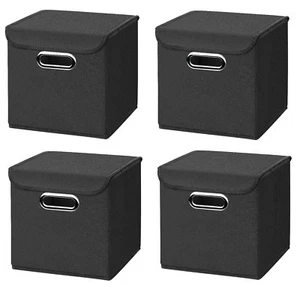 4x Schwarz Faltbox 25 x 25 x 25 Box Regalbox Aufbewahrungsbox faltbar mit Deckel - Bild 1 von 4