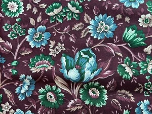 Museum Classics by VIP Cranston TEAL Florals on Maroon Cotton QUILT Fabric 1+ YD - Picture 1 of 5