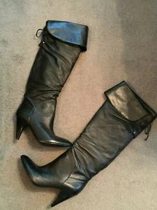 WOMENS GUESS LEATHER KNEE LENGTH CUFF FASHION BOOTS BLACK SIZE 9.5 M - Picture 1 of 10